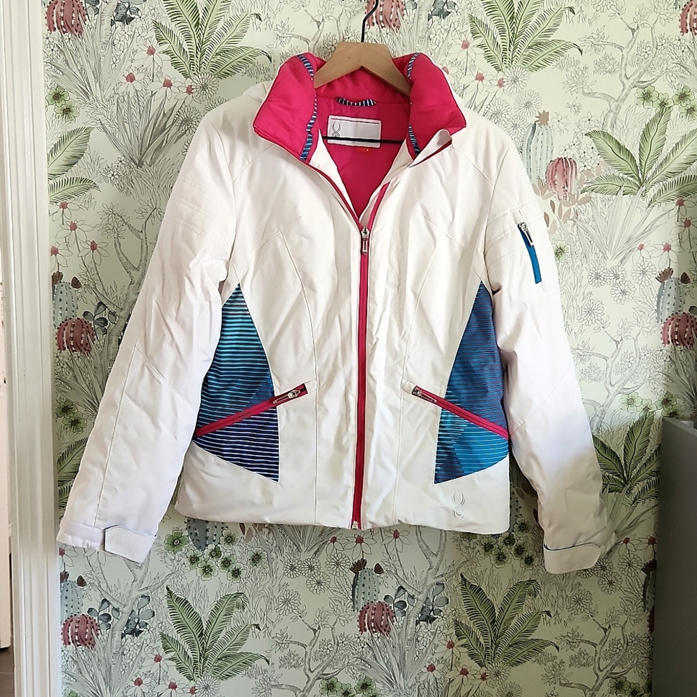 Spyder Women's insulated ski jacket White and Bright Pink.